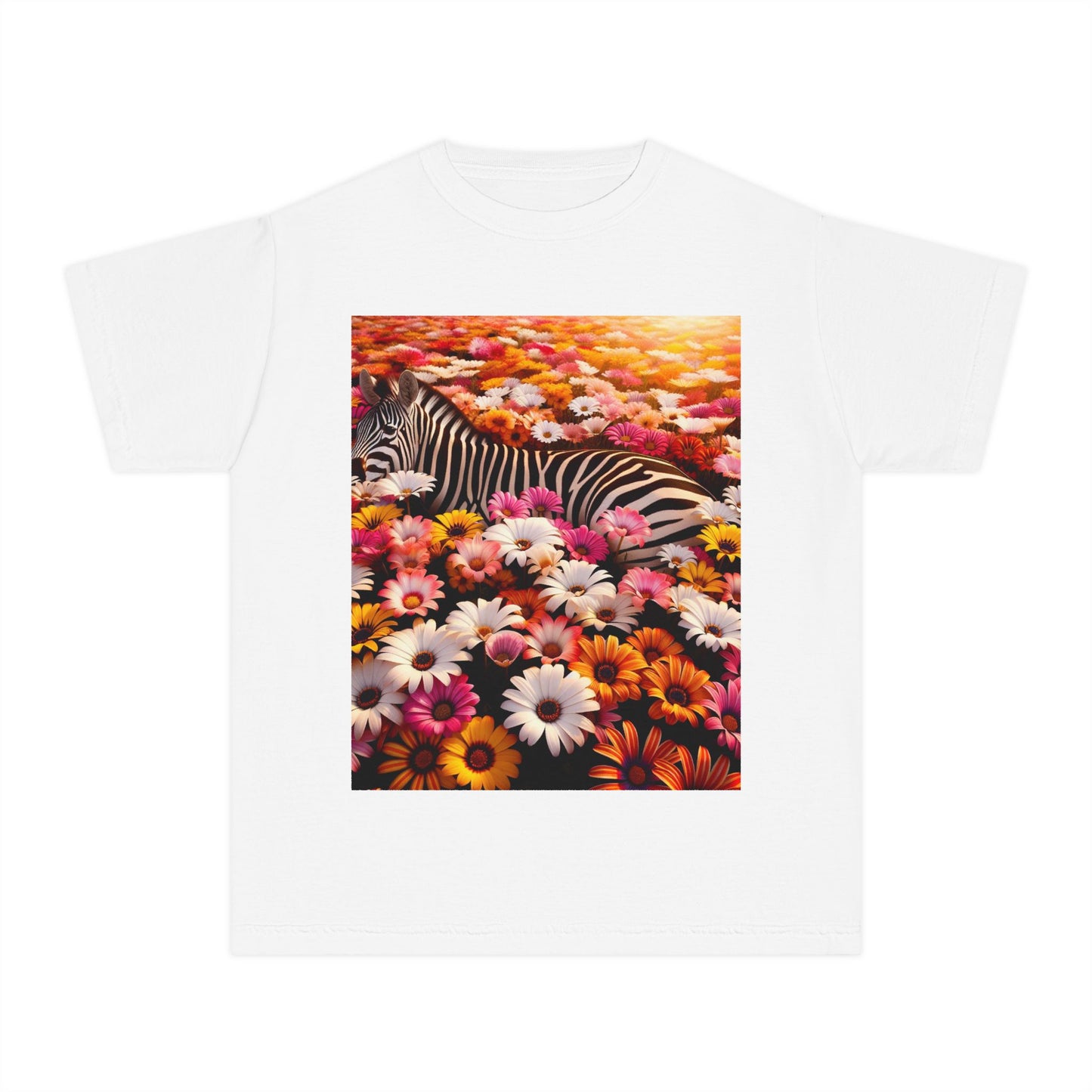 Floral Zebra Youth Tee - Cute Graphic Shirt for Kids, Perfect for Spring, Birthdays, or Casual Wear, Flower Pattern, Animal Lovers