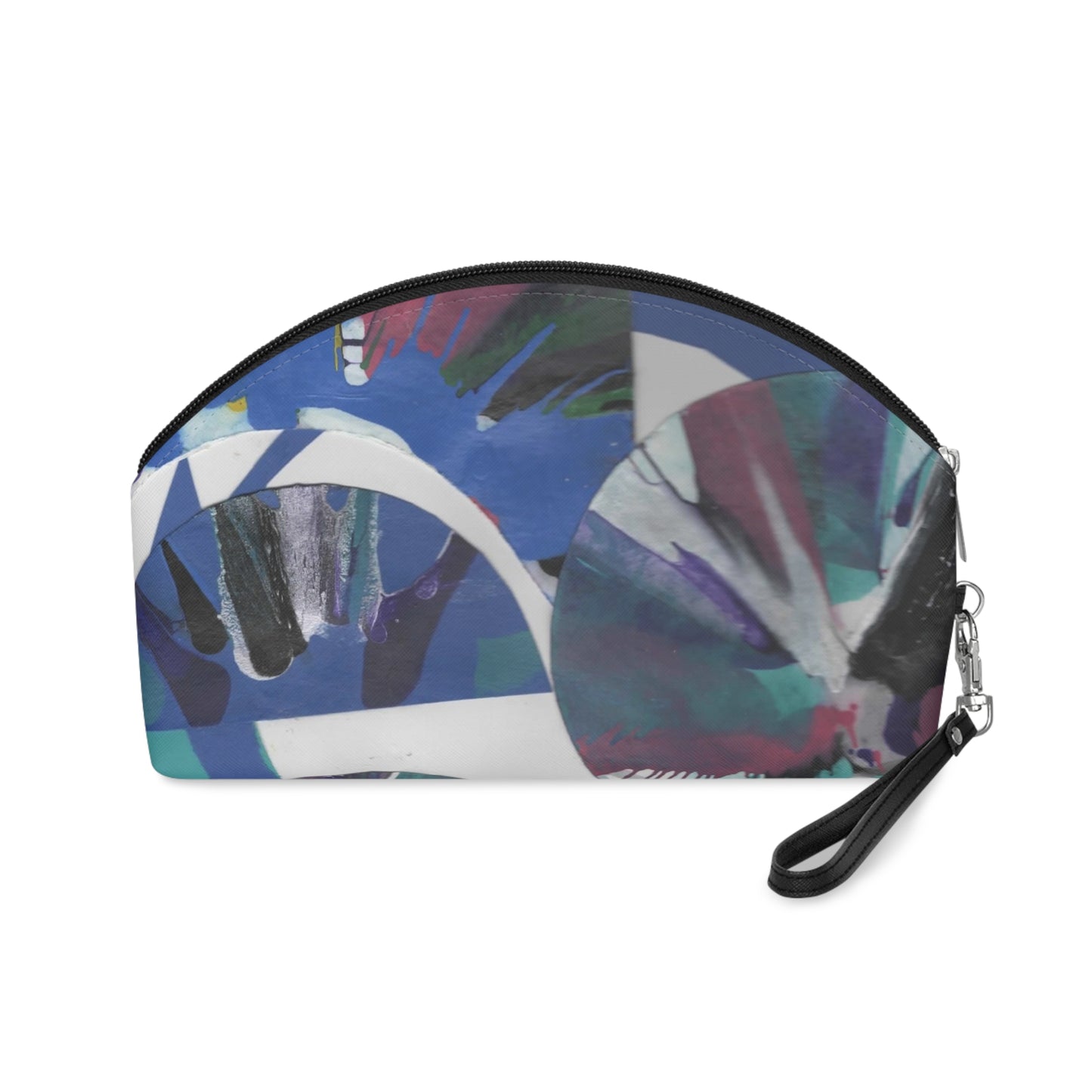 Faux Leather Makeup Bag with Zipper & Strap