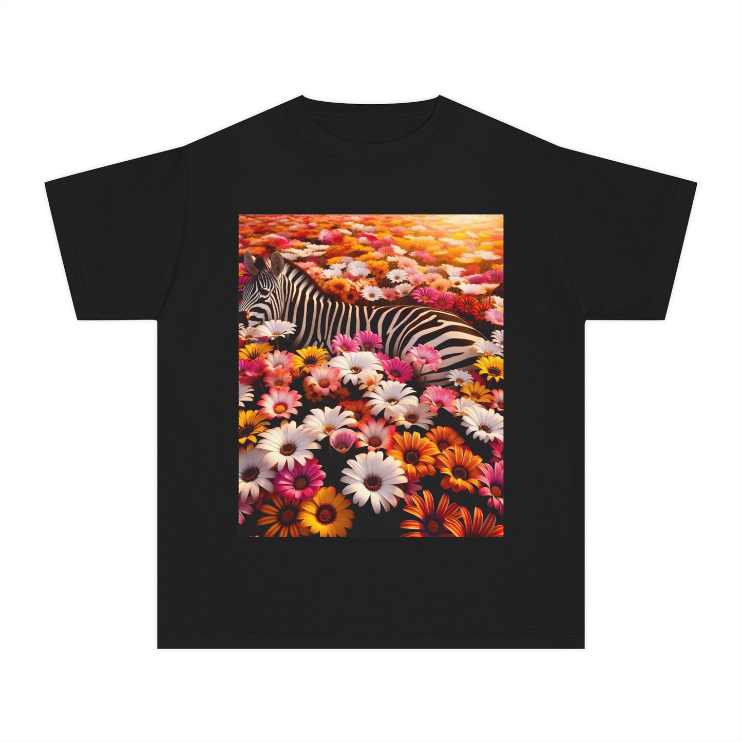Floral Zebra Youth Tee - Cute Graphic Shirt for Kids, Perfect for Spring, Birthdays, or Casual Wear, Flower Pattern, Animal Lovers