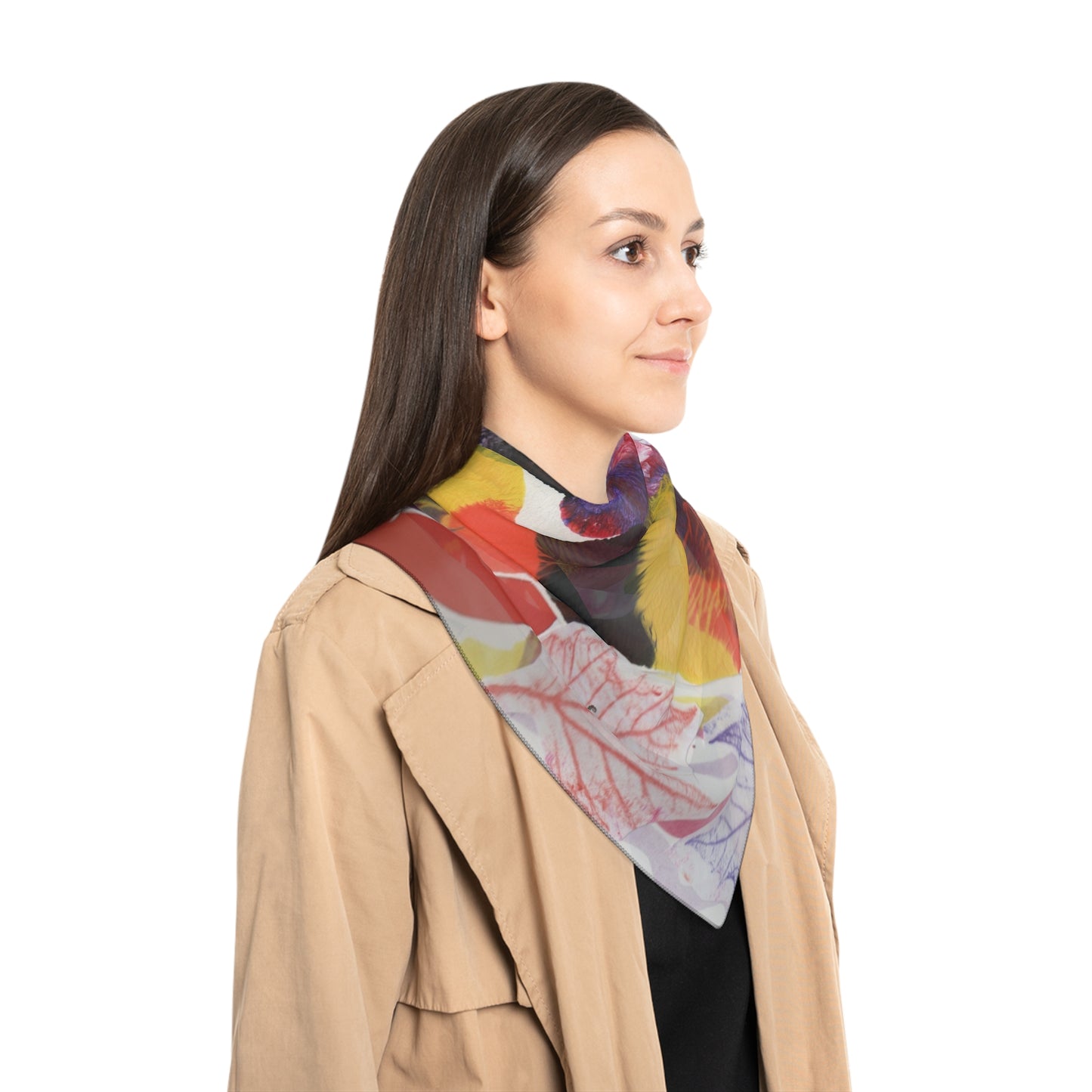 Colorful Poly Scarf, Vibrant Fashion Accessory, Lightweight Wrap, Boho Style Gift, Summer Scarf, Artistic Print Scarf