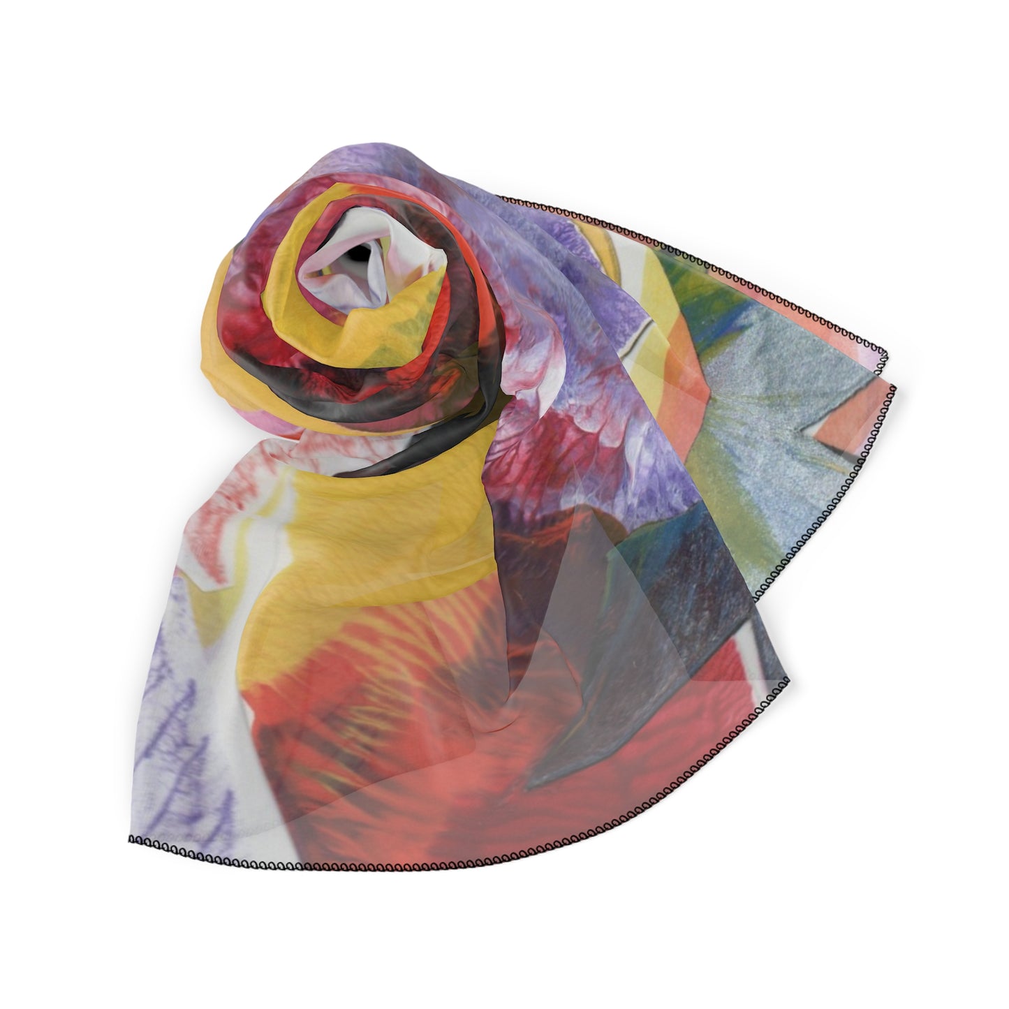 Colorful Poly Scarf, Vibrant Fashion Accessory, Lightweight Wrap, Boho Style Gift, Summer Scarf, Artistic Print Scarf