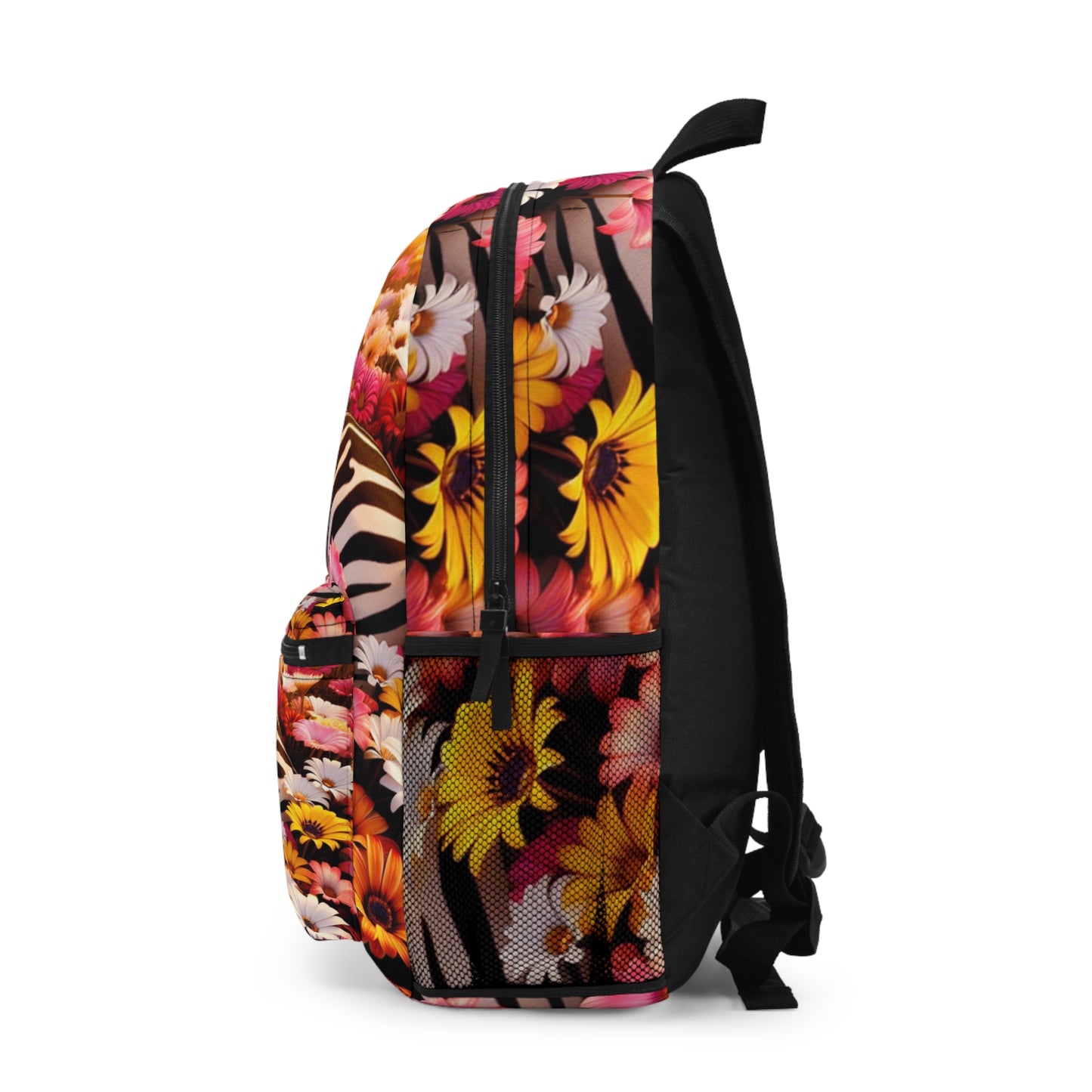 Floral Zebra Print Backpack, Stylish School Bag, Trendy Travel Backpack, Vibrant Floral Rucksack, Fun Kids Bag, Boho Chic Accessory