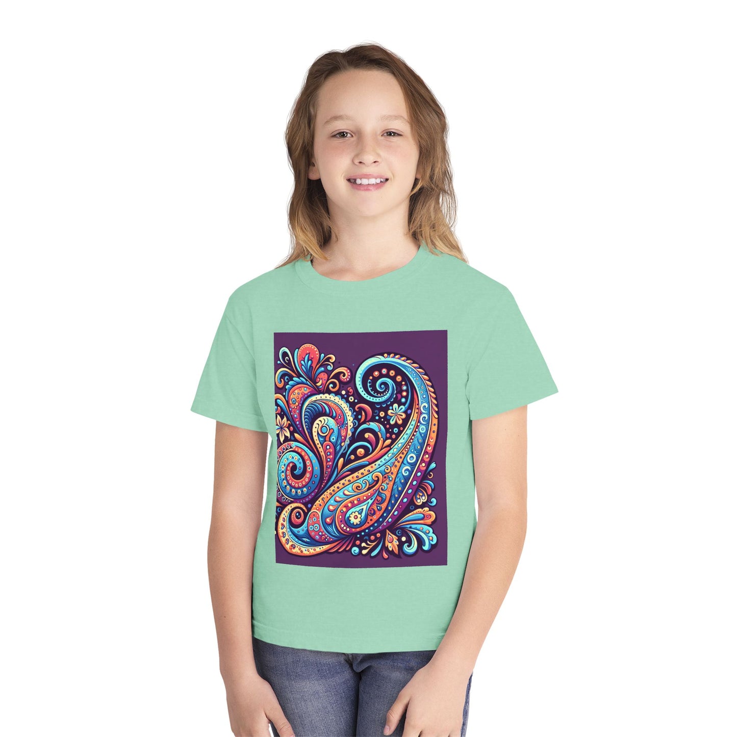 Youth Midweight Tee - Cotton Paisley Print T Shirt