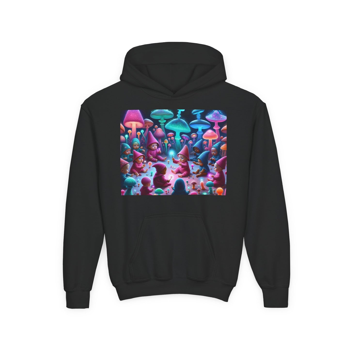 Youth Fantasy Forest Hoodie, Colorful Mushroom Sweatshirt, Gift for Kids, Cozy Winter Wear, Unique Outdoor Adventure Apparel