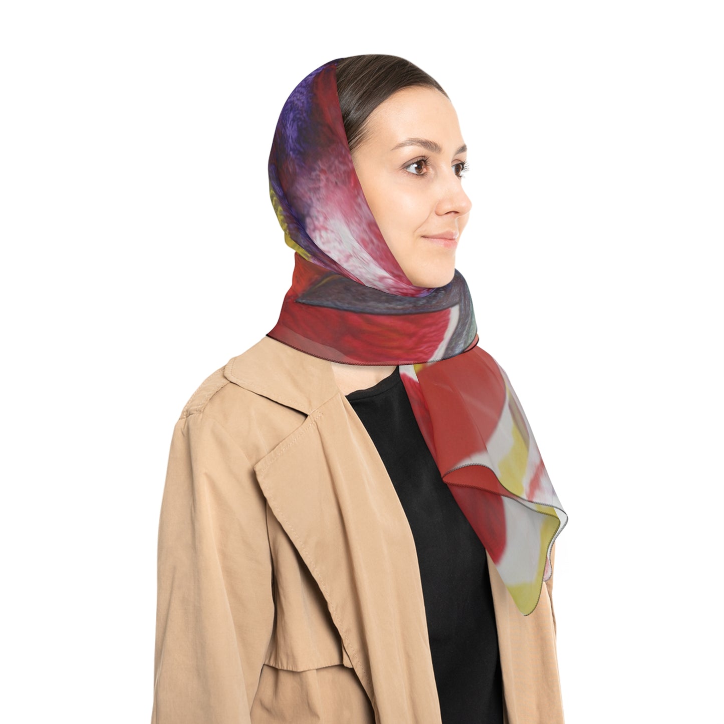 Colorful Poly Scarf, Vibrant Fashion Accessory, Lightweight Wrap, Boho Style Gift, Summer Scarf, Artistic Print Scarf