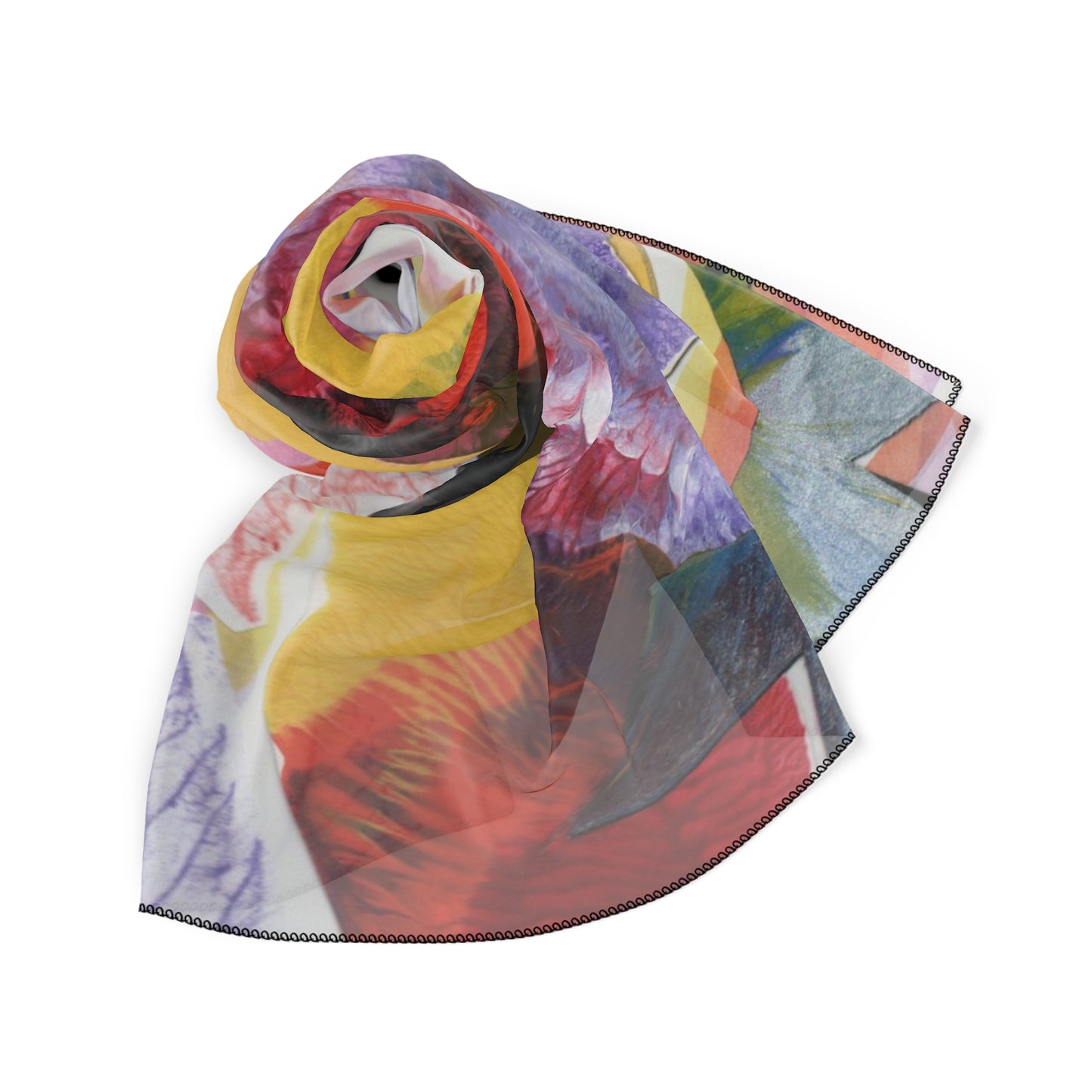 Colorful Poly Scarf, Vibrant Fashion Accessory, Lightweight Wrap, Boho Style Gift, Summer Scarf, Artistic Print Scarf