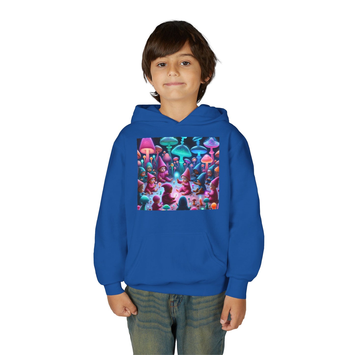 Youth Fantasy Forest Hoodie, Colorful Mushroom Sweatshirt, Gift for Kids, Cozy Winter Wear, Unique Outdoor Adventure Apparel