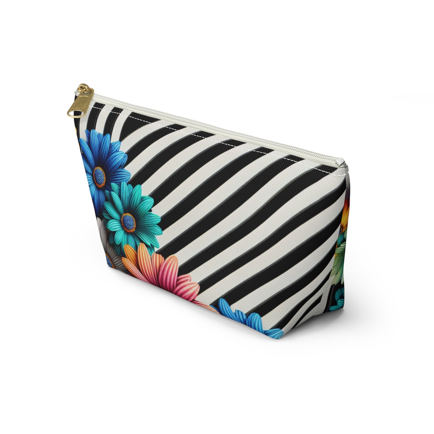 Floral Striped Accessory Pouch | Makeup Bag, Travel Organizer, Gift Idea, Floral Designs, Fun Accessories
