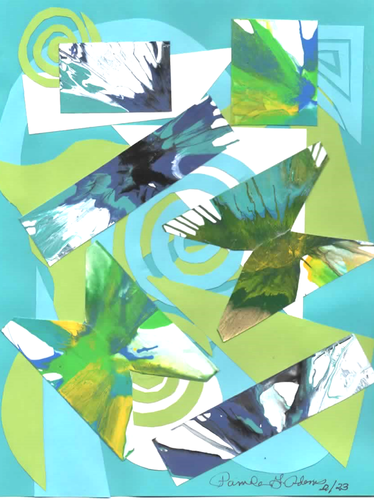 Butterfly Breeze - Women's Boxy Tee — Abstract Green Blue Floral Graphic by Pamela Gene Designs