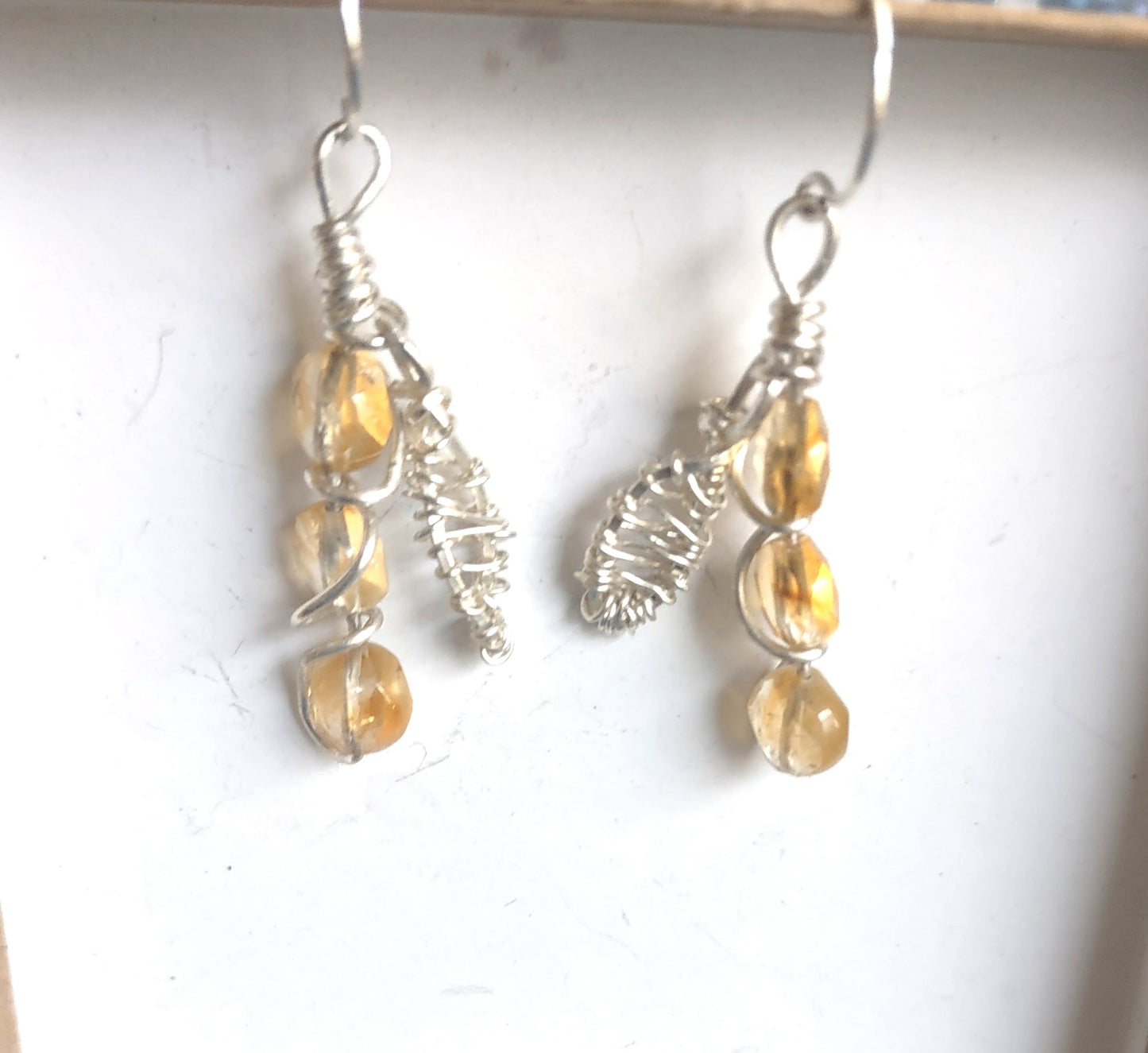 Sterling Silver and Citrine Bead Dangle Earring - October Heat - Yellow stone