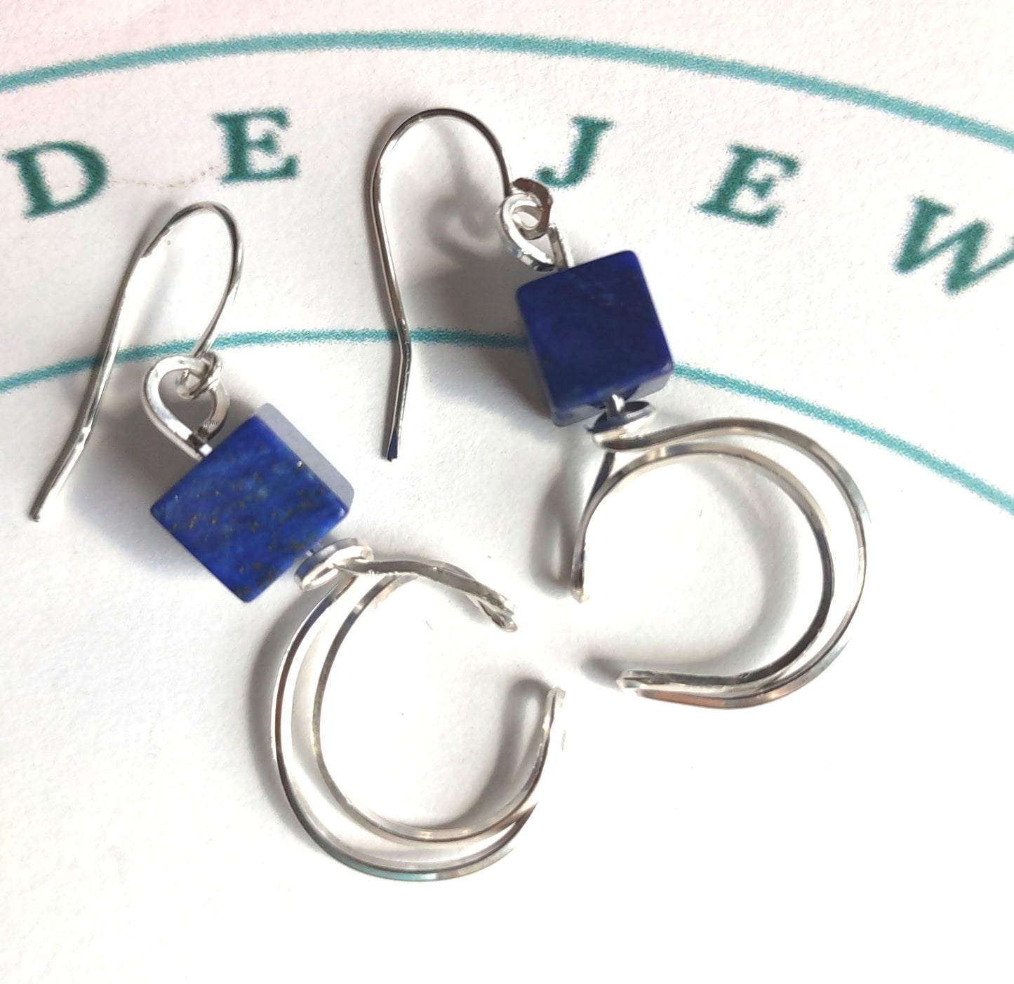 Silver Crescent Moon Dangle Earring - September Blues - Lapis Lazuli Gemstone