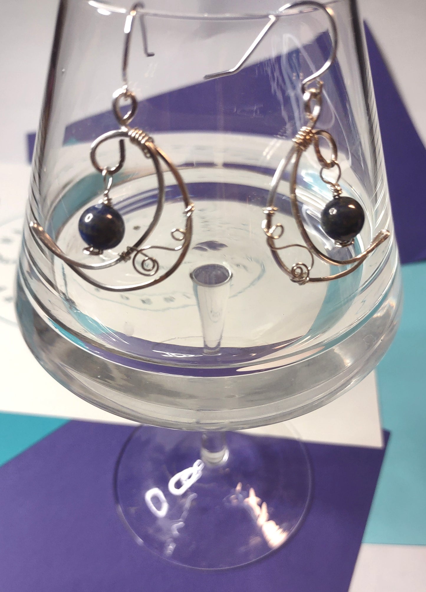 Silver Moon Dangle Earrings - September Blues - Lapis Lazuli Dangle