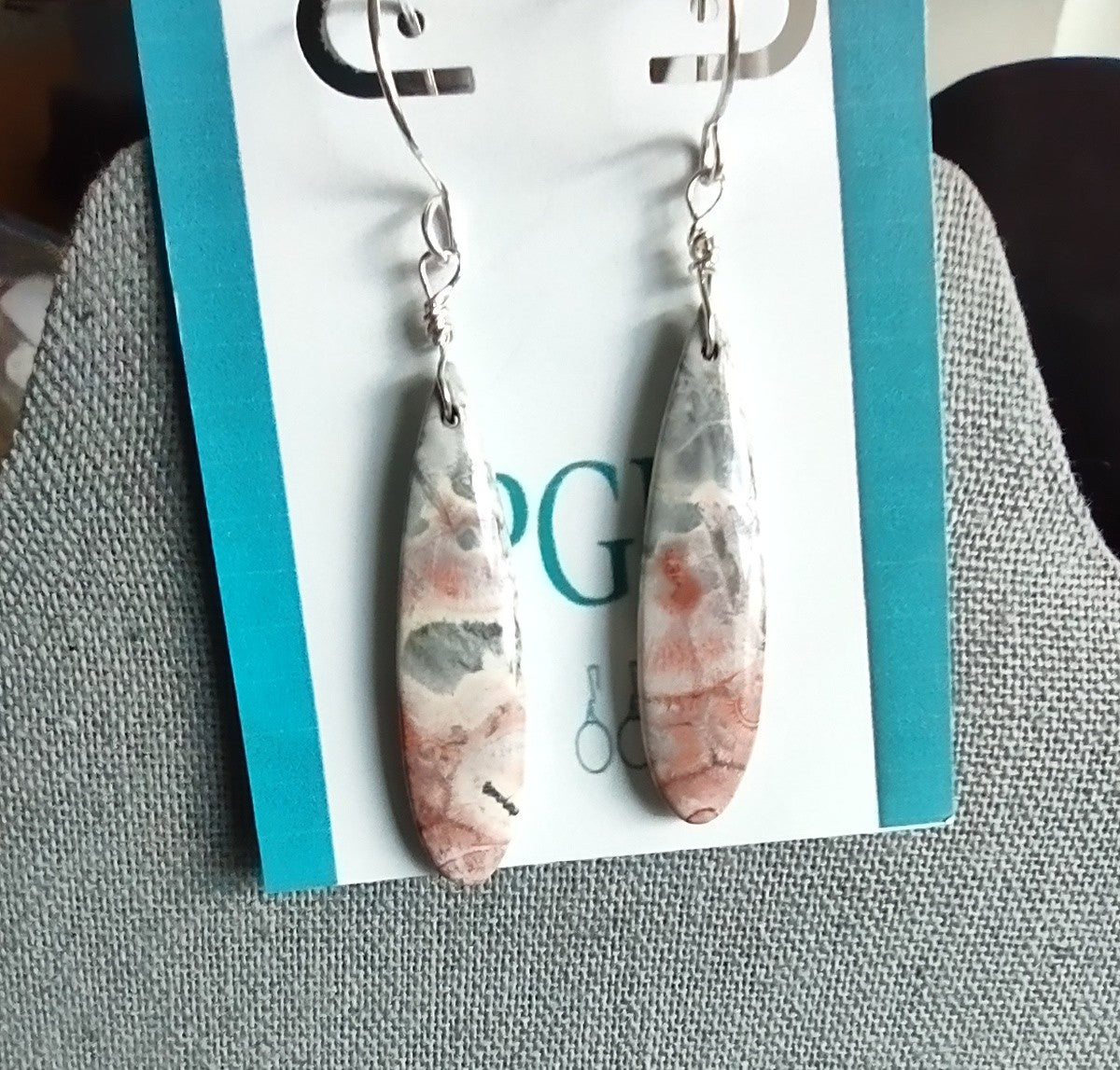Grey Jasper Cabochon Teardrop Earring