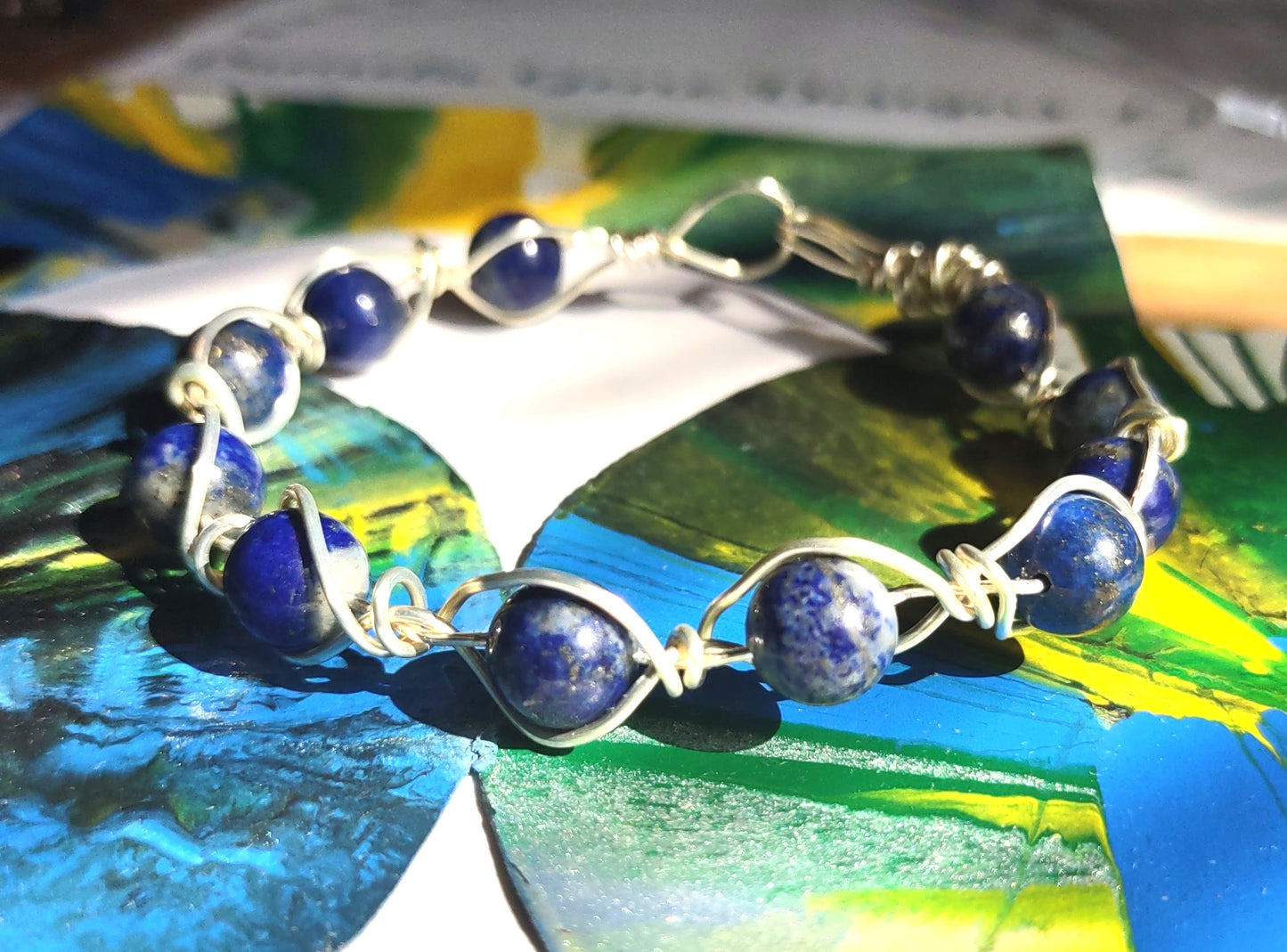 Wire Wrapped Bangle Bracelet - Lapis Lazuli Bangle Bracelet