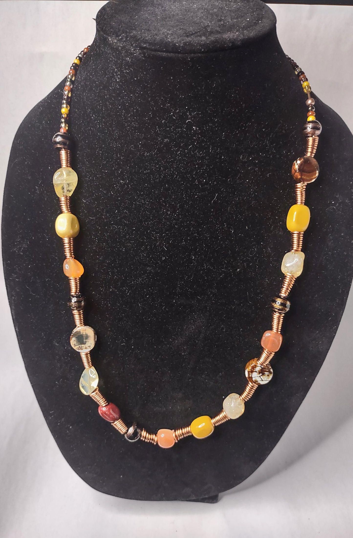 Handmade Necklace, Beaded with Semi-Precious Stones and Copper Coils!