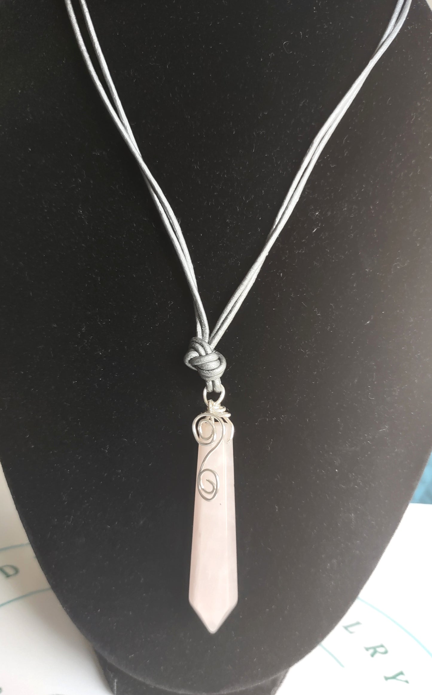 Rose Quartz Faceted Focal Bead Pendant - Leather Cord & Sterling Silver