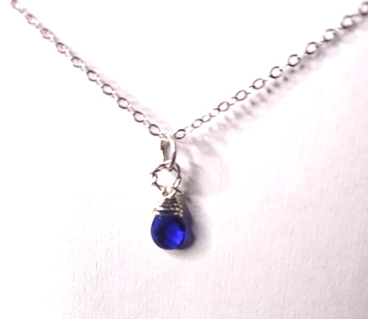 Birthstone Month Pendant -Sapphire Crystal Briolette Pendant - September Blues
