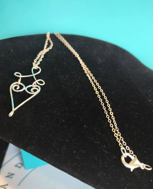 Handmade Sterling Silver Wire Heart Pendant - 20" Sterling Silver Chain