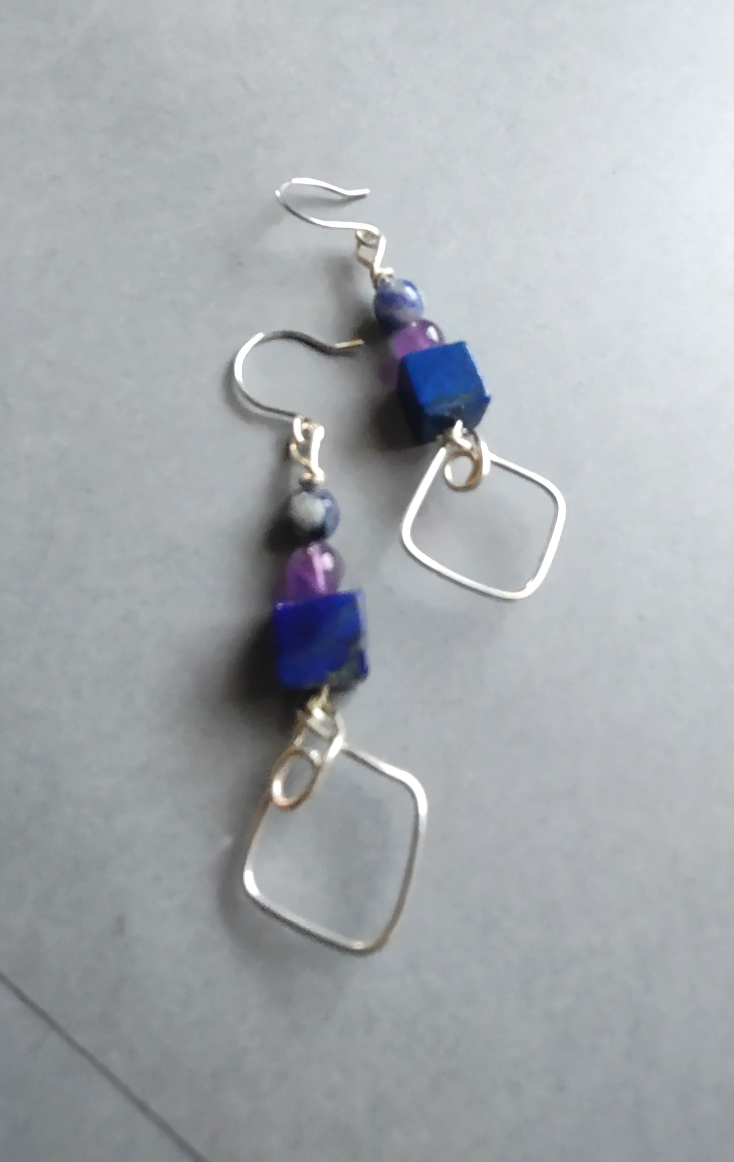 Handmade Sterling Silver Sodalite,Amethyst, & Lapis Dangle Earrings