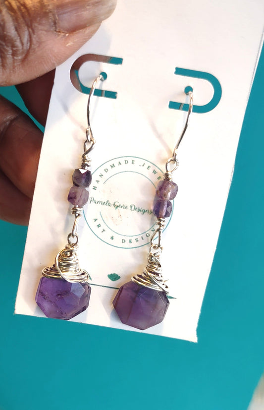 Amethyst Briolette Sterling Silver Earrings - February Birthstone