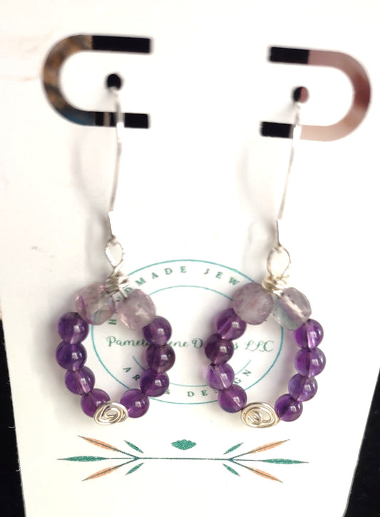 Handmade Sterling Silver Hoops - Amethyst bead Hoop Earrings