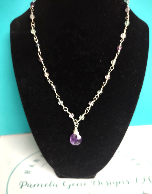Amethyst Briolette Necklace with Fluorite Accents - Sterling Silver