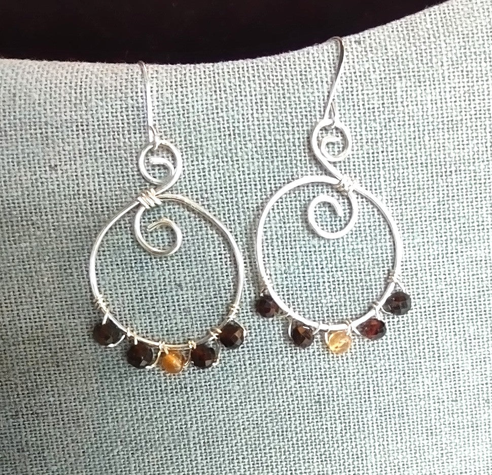 Sterling Silver Hoop Earrings - Handmade Garnet & Carnelian