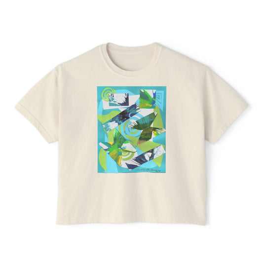 Butterfly Breeze - Women's Boxy Tee — Abstract Green Blue Floral Graphic by Pamela Gene Designs
