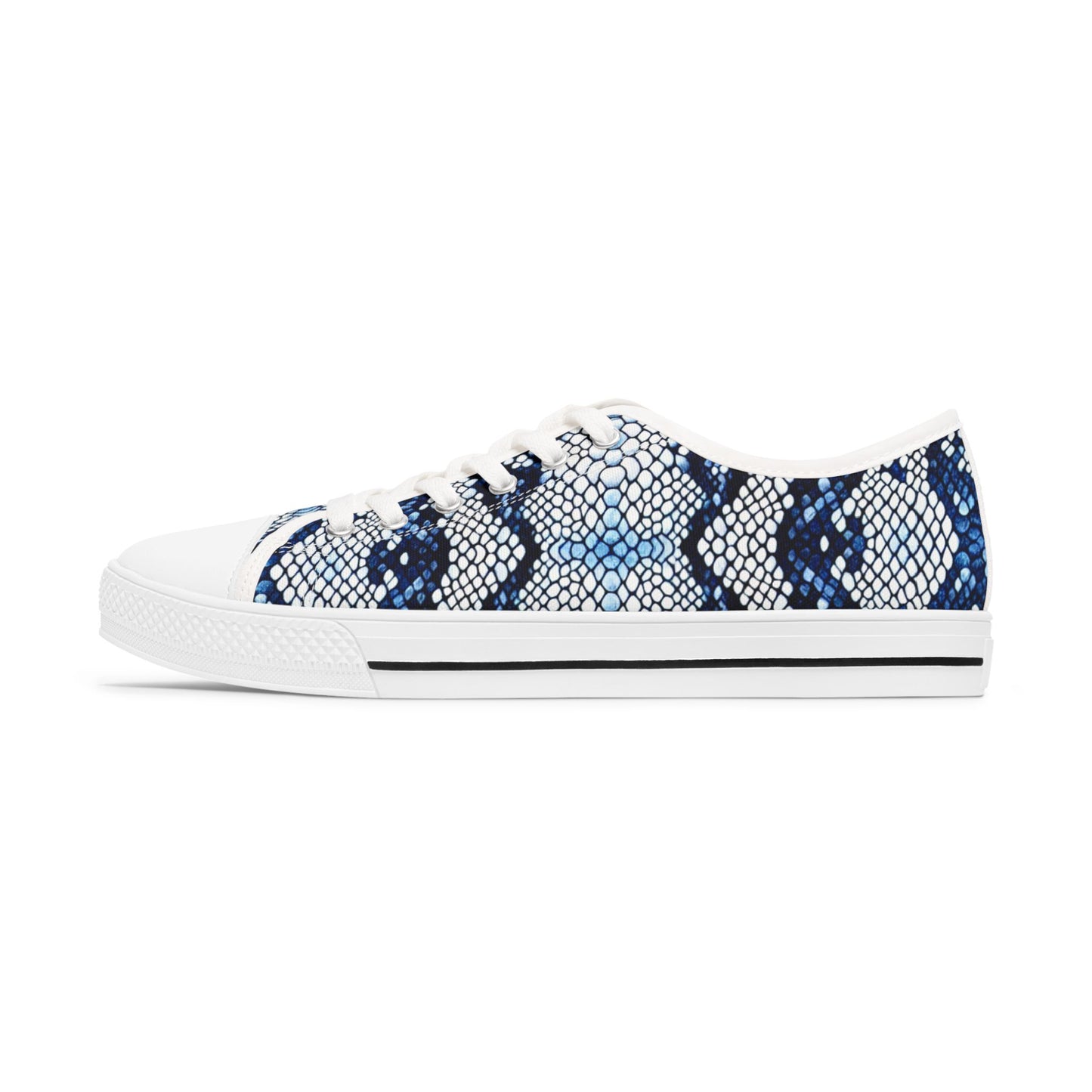 Stylish Women's Low Top Sneakers in Blue Snake Print, Casual Footwear for Everyday, Trendy Sneakers, Unique Gift for Her, Summer Fashion
