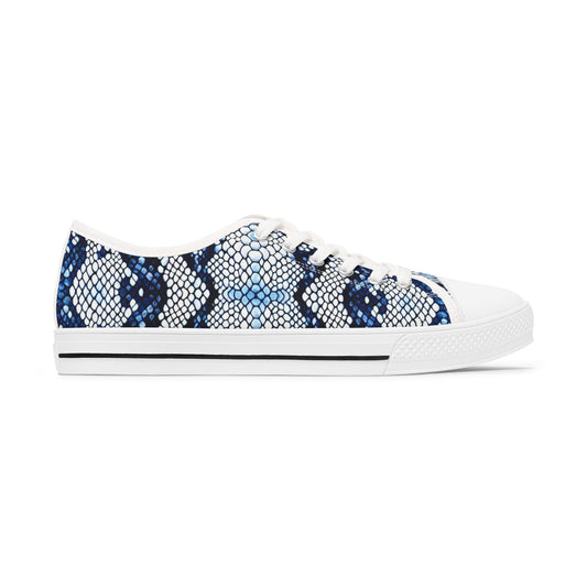 Stylish Women's Low Top Sneakers in Blue Snake Print, Casual Footwear for Everyday, Trendy Sneakers, Unique Gift for Her, Summer Fashion