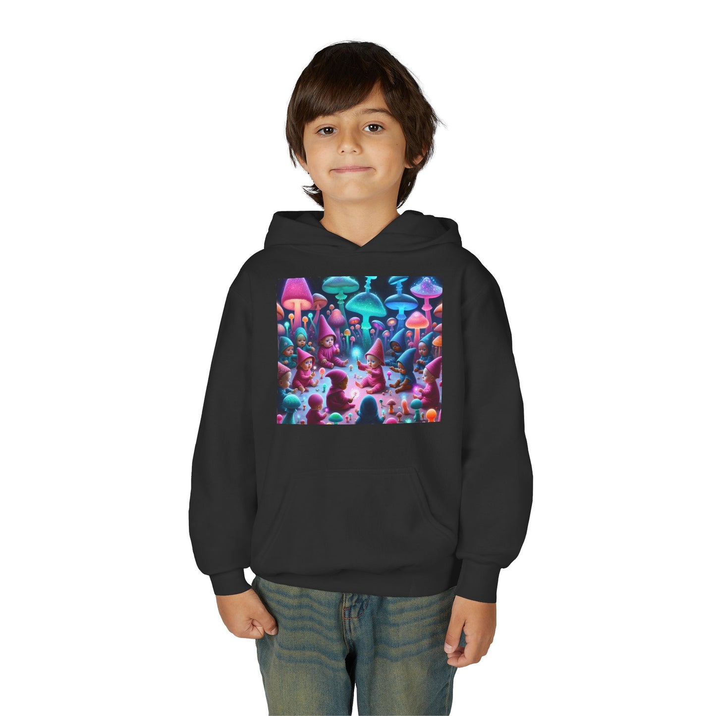 Youth Fantasy Forest Hoodie, Colorful Mushroom Sweatshirt, Gift for Kids, Cozy Winter Wear, Unique Outdoor Adventure Apparel