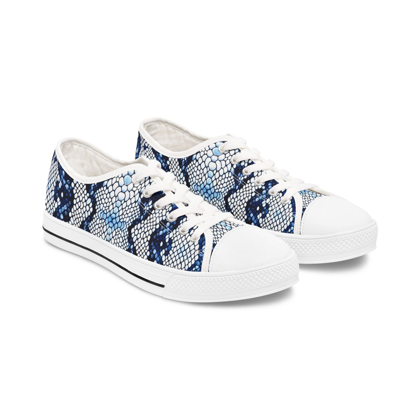 Stylish Women's Low Top Sneakers in Blue Snake Print, Casual Footwear for Everyday, Trendy Sneakers, Unique Gift for Her, Summer Fashion