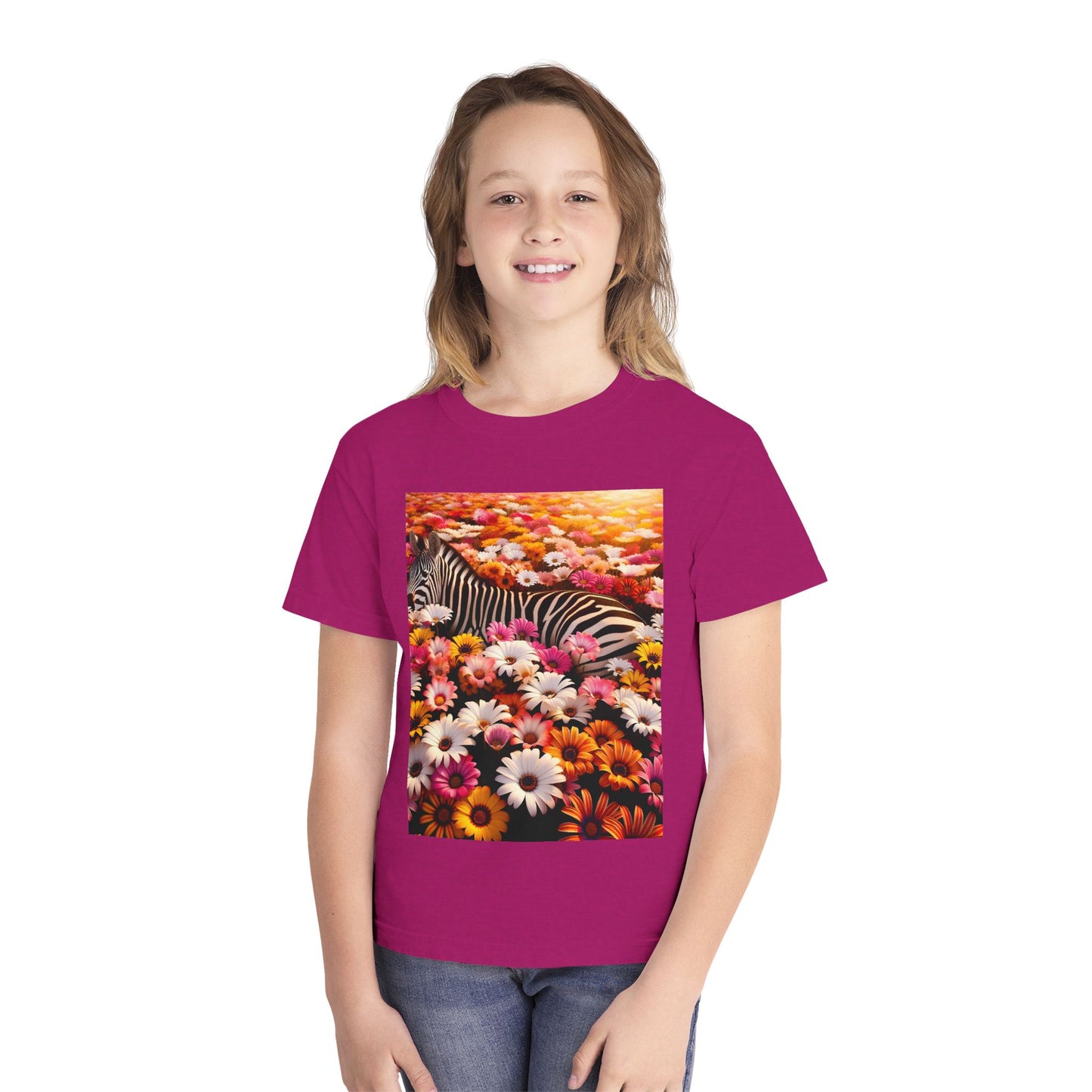 Floral Zebra Youth Tee - Cute Graphic Shirt for Kids, Perfect for Spring, Birthdays, or Casual Wear, Flower Pattern, Animal Lovers