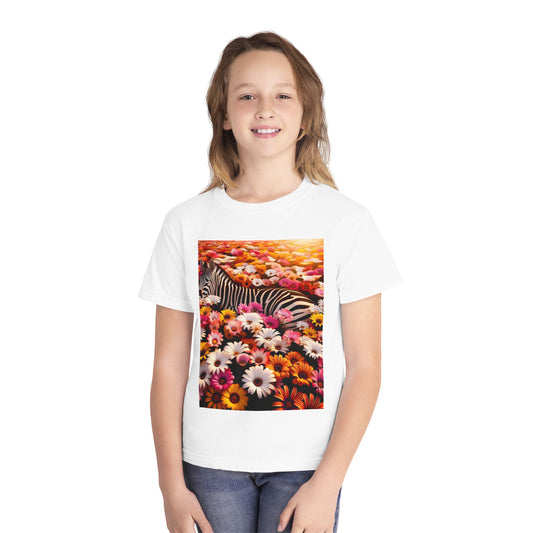 Floral Zebra Youth Tee - Cute Graphic Shirt for Kids, Perfect for Spring, Birthdays, or Casual Wear, Flower Pattern, Animal Lovers