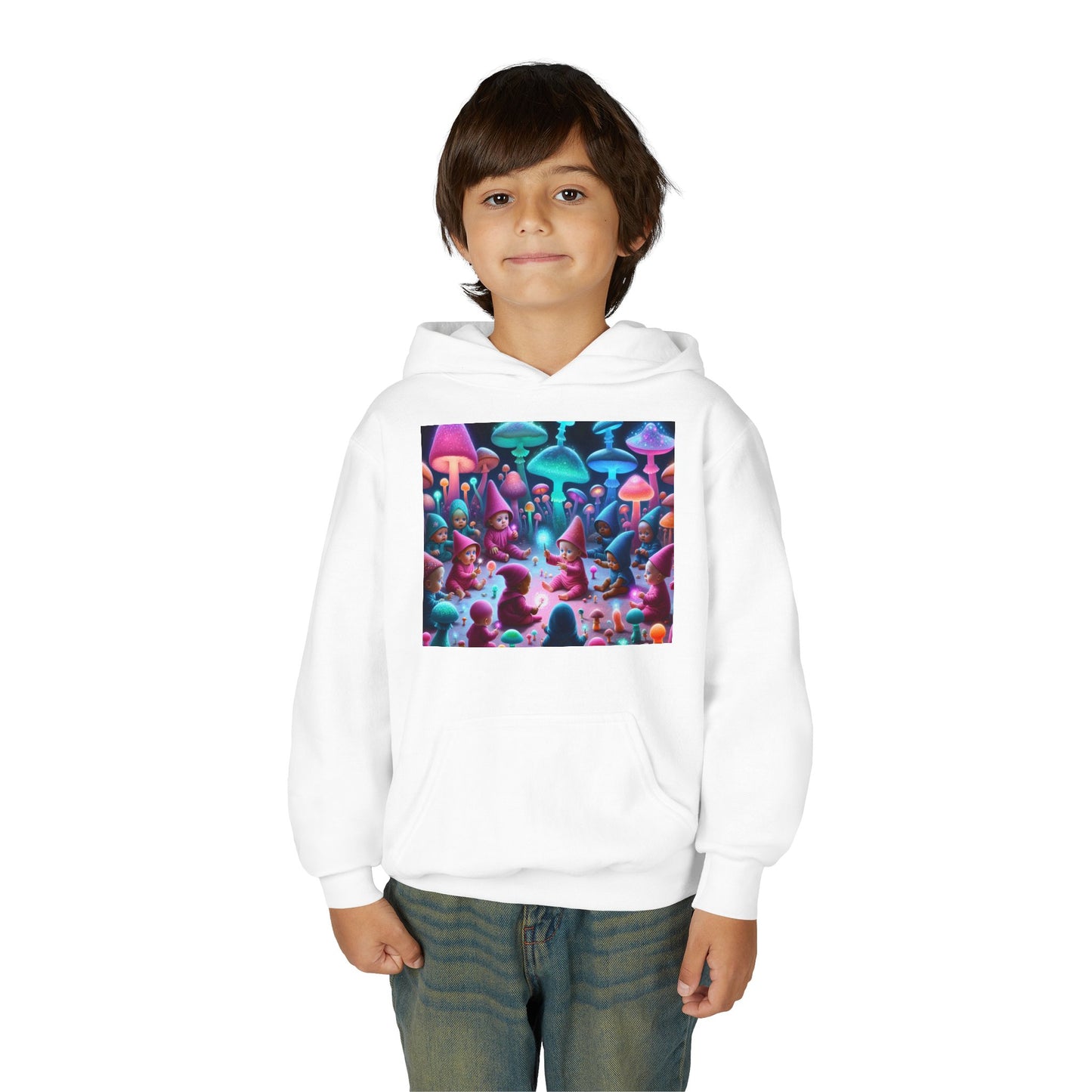 Youth Fantasy Forest Hoodie, Colorful Mushroom Sweatshirt, Gift for Kids, Cozy Winter Wear, Unique Outdoor Adventure Apparel
