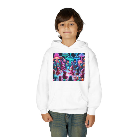 Youth Fantasy Forest Hoodie, Colorful Mushroom Sweatshirt, Gift for Kids, Cozy Winter Wear, Unique Outdoor Adventure Apparel