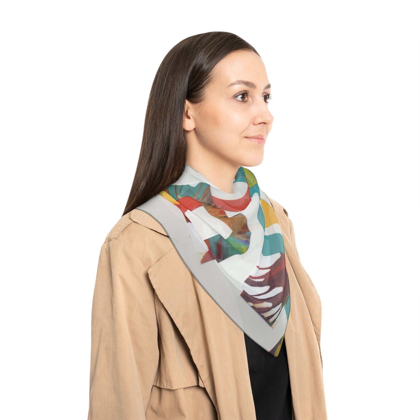 Vibrant Geometric Poly Scarf, Fashion Accessory, Lightweight Scarf, Art-Inspired Shawl, Gift for Her, Boho Style Statement