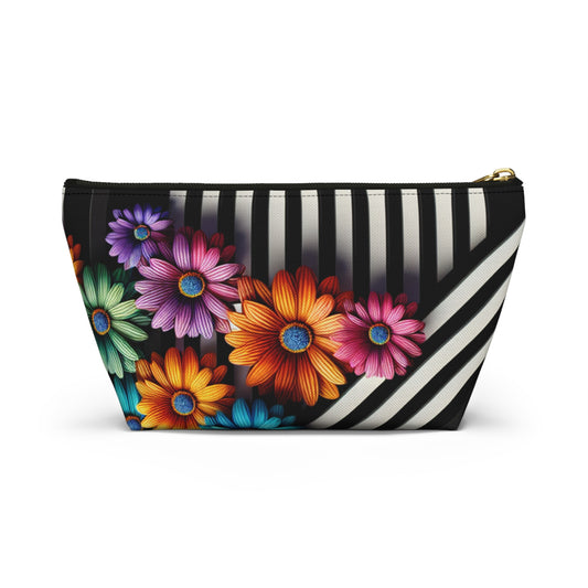Floral Striped Accessory Pouch | Makeup Bag, Travel Organizer, Gift Idea, Floral Designs, Fun Accessories