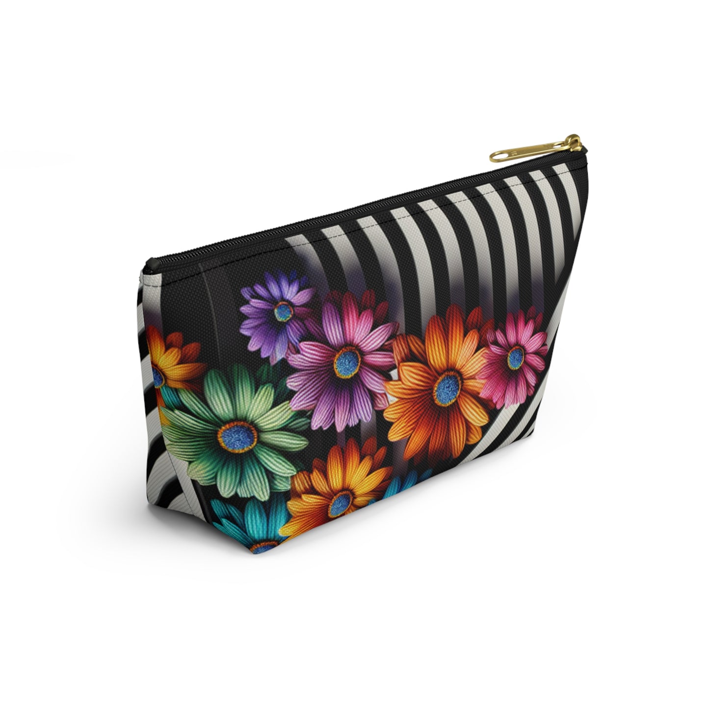 Floral Striped Accessory Pouch | Makeup Bag, Travel Organizer, Gift Idea, Floral Designs, Fun Accessories