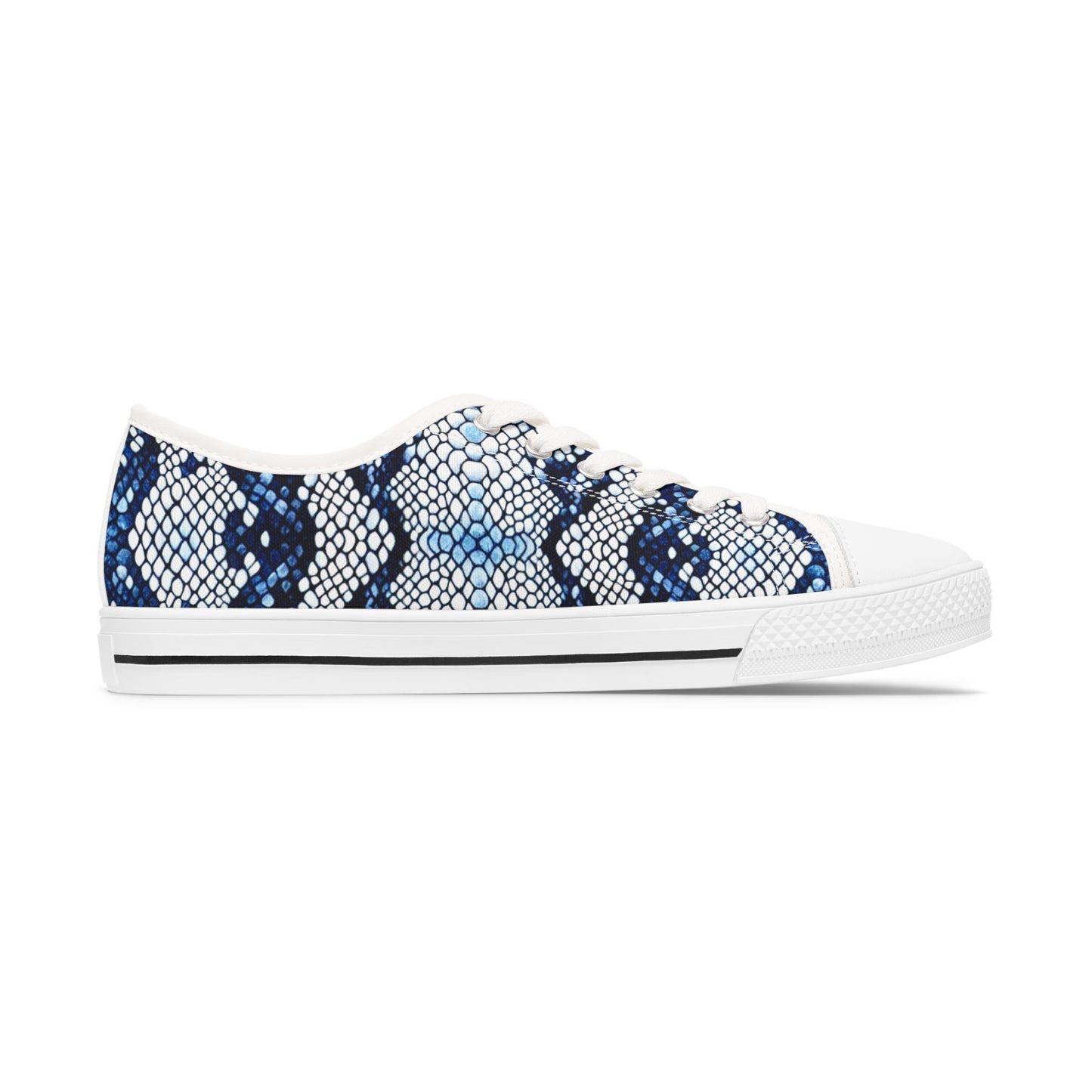 Stylish Women's Low Top Sneakers in Blue Snake Print, Casual Footwear for Everyday, Trendy Sneakers, Unique Gift for Her, Summer Fashion