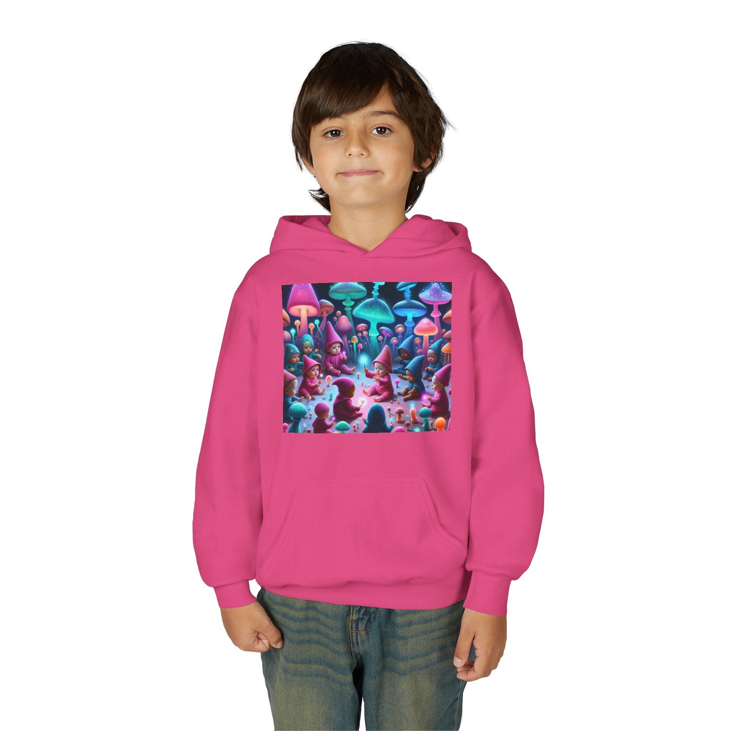 Youth Fantasy Forest Hoodie, Colorful Mushroom Sweatshirt, Gift for Kids, Cozy Winter Wear, Unique Outdoor Adventure Apparel