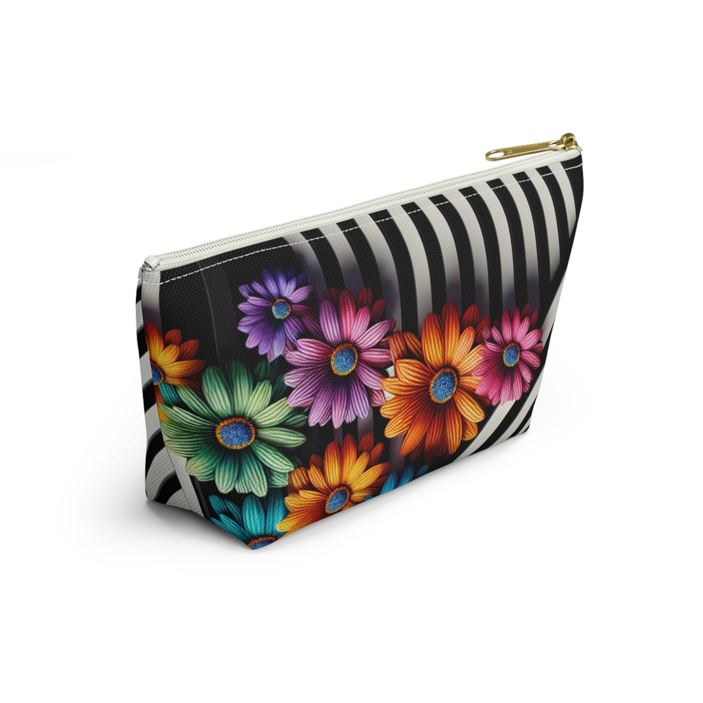 Floral Striped Accessory Pouch | Makeup Bag, Travel Organizer, Gift Idea, Floral Designs, Fun Accessories