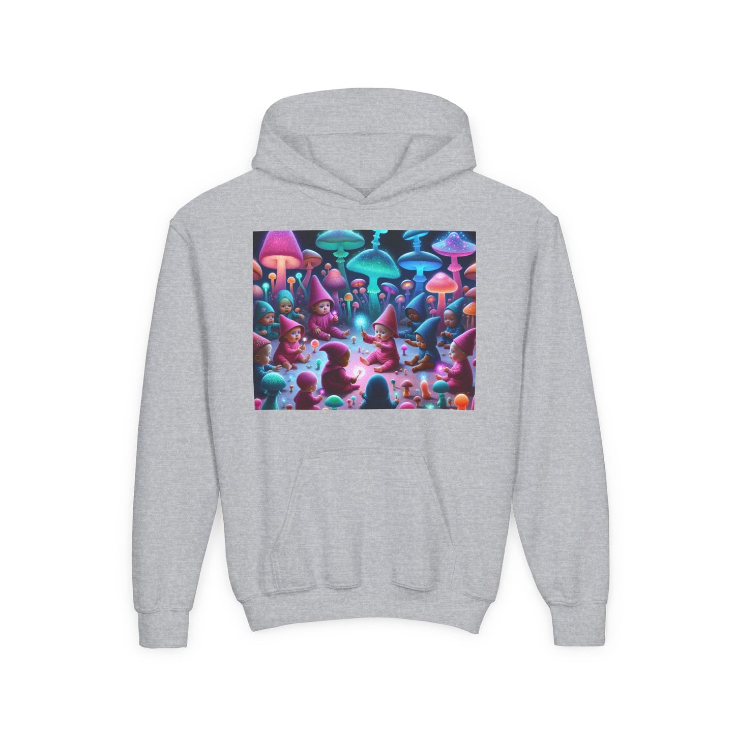 Youth Fantasy Forest Hoodie, Colorful Mushroom Sweatshirt, Gift for Kids, Cozy Winter Wear, Unique Outdoor Adventure Apparel