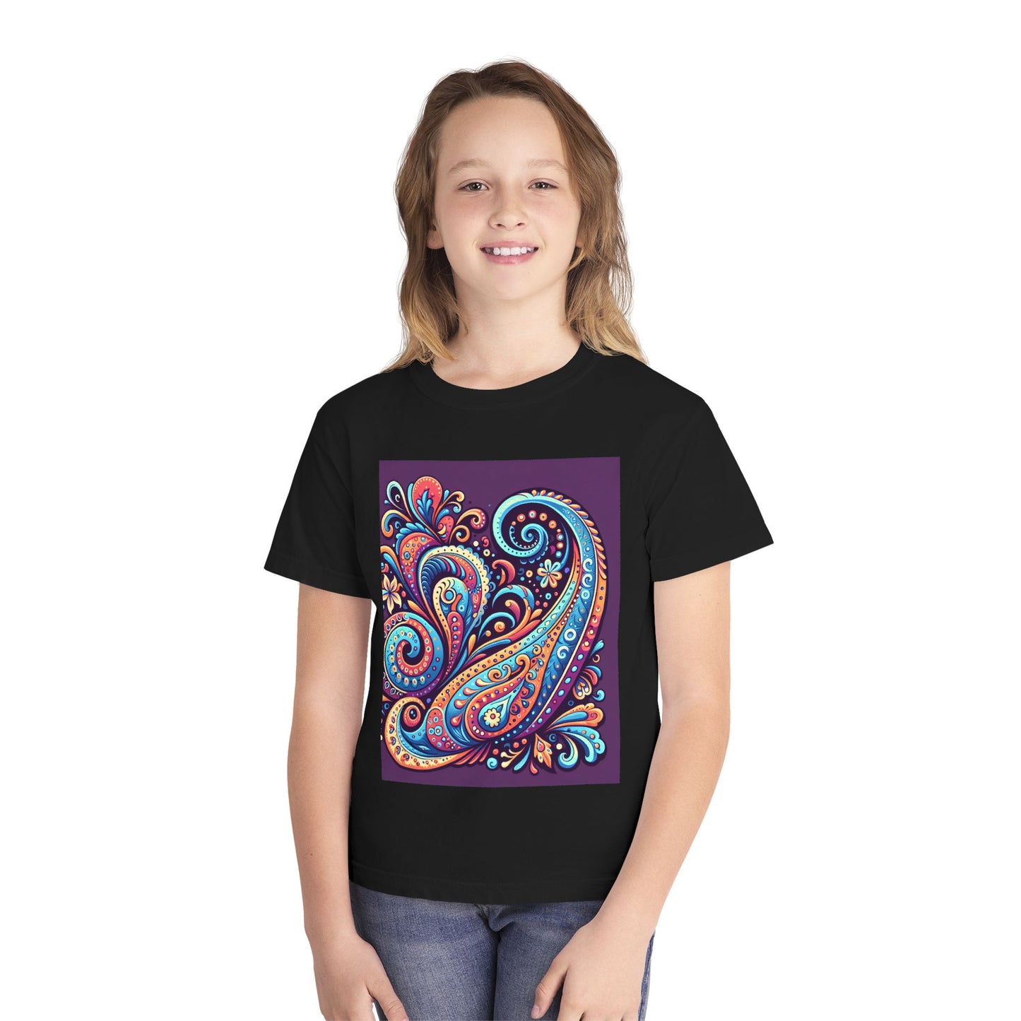 Youth Midweight Tee - Cotton Paisley Print T Shirt