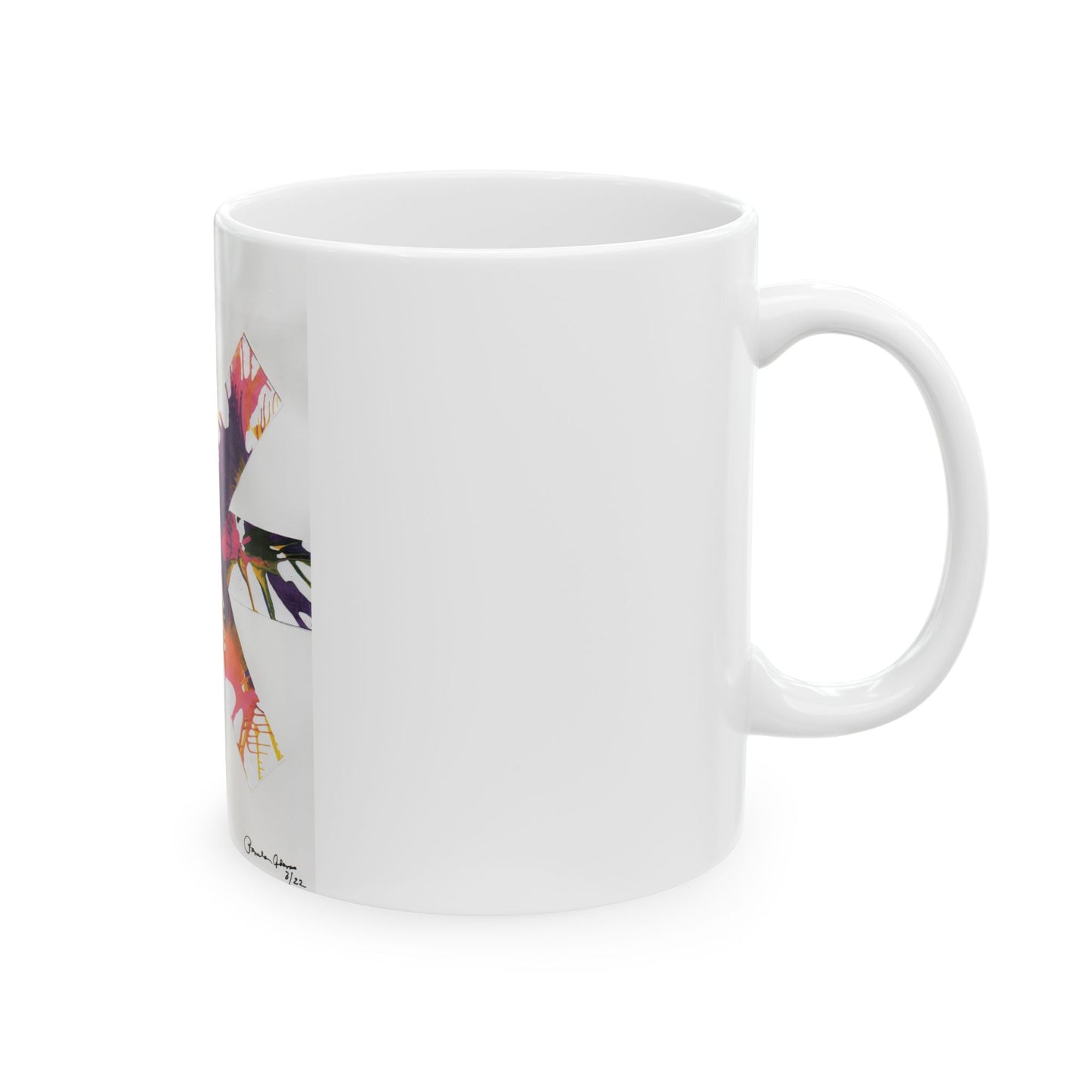 Art Inspired Ceramic Mug (11oz) - White- Original Spin Art from the Pamela Gene Designs Collection!