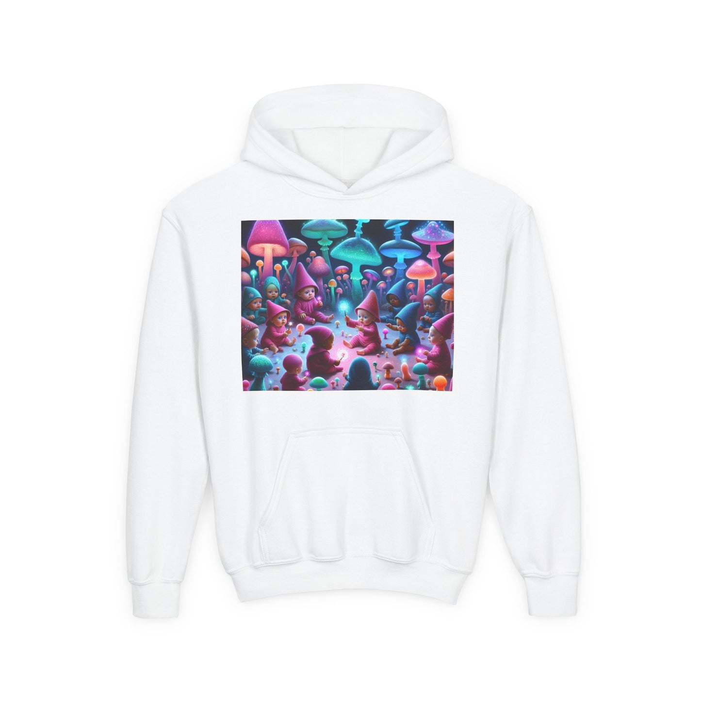 Youth Fantasy Forest Hoodie, Colorful Mushroom Sweatshirt, Gift for Kids, Cozy Winter Wear, Unique Outdoor Adventure Apparel