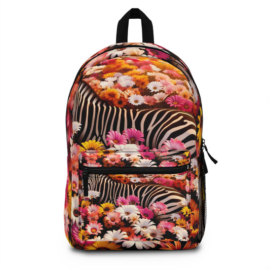 Floral Zebra Print Backpack, Stylish School Bag, Trendy Travel Backpack, Vibrant Floral Rucksack, Fun Kids Bag, Boho Chic Accessory