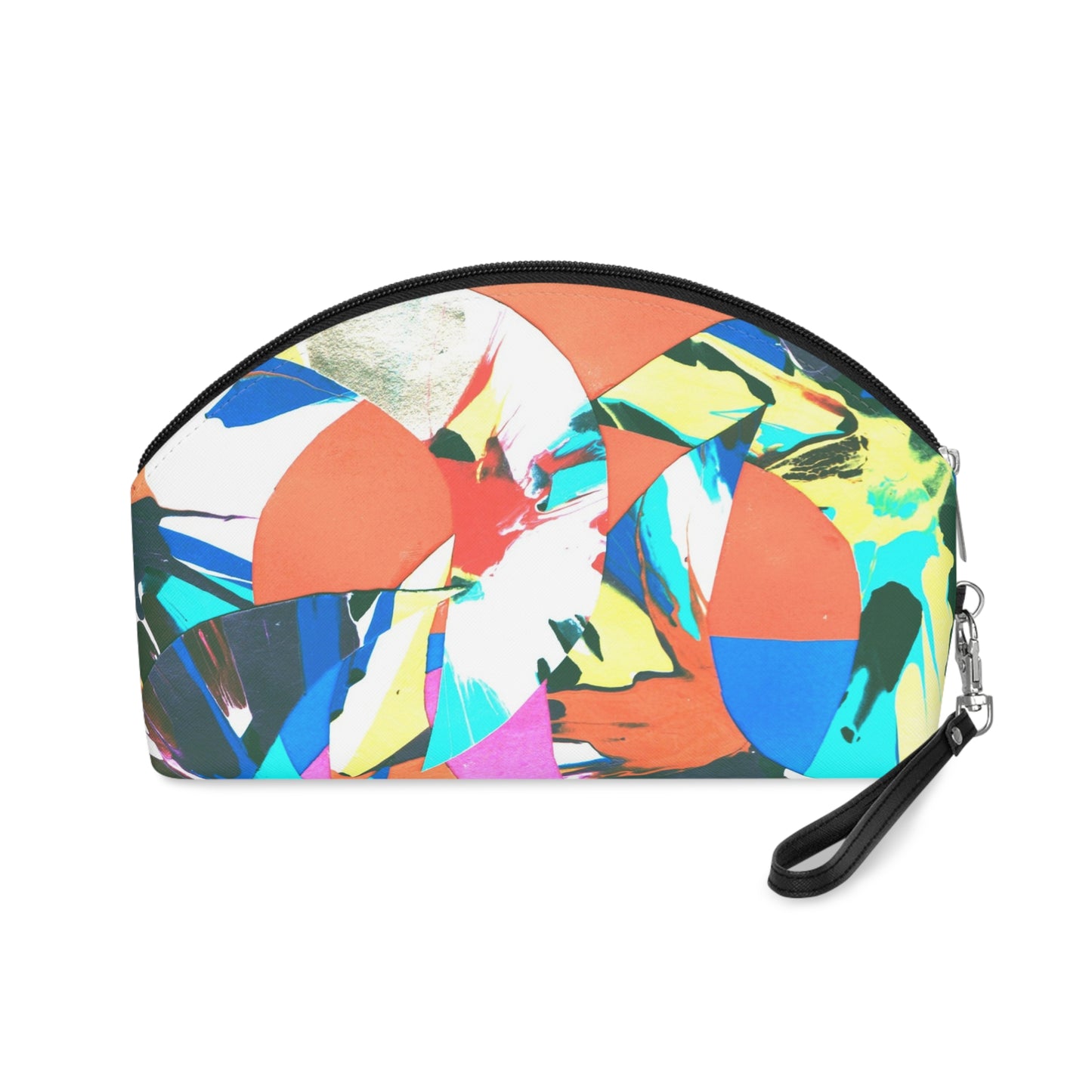 Travel Costmetic Bag - Faux Leather - Zipper & Wrist Strap