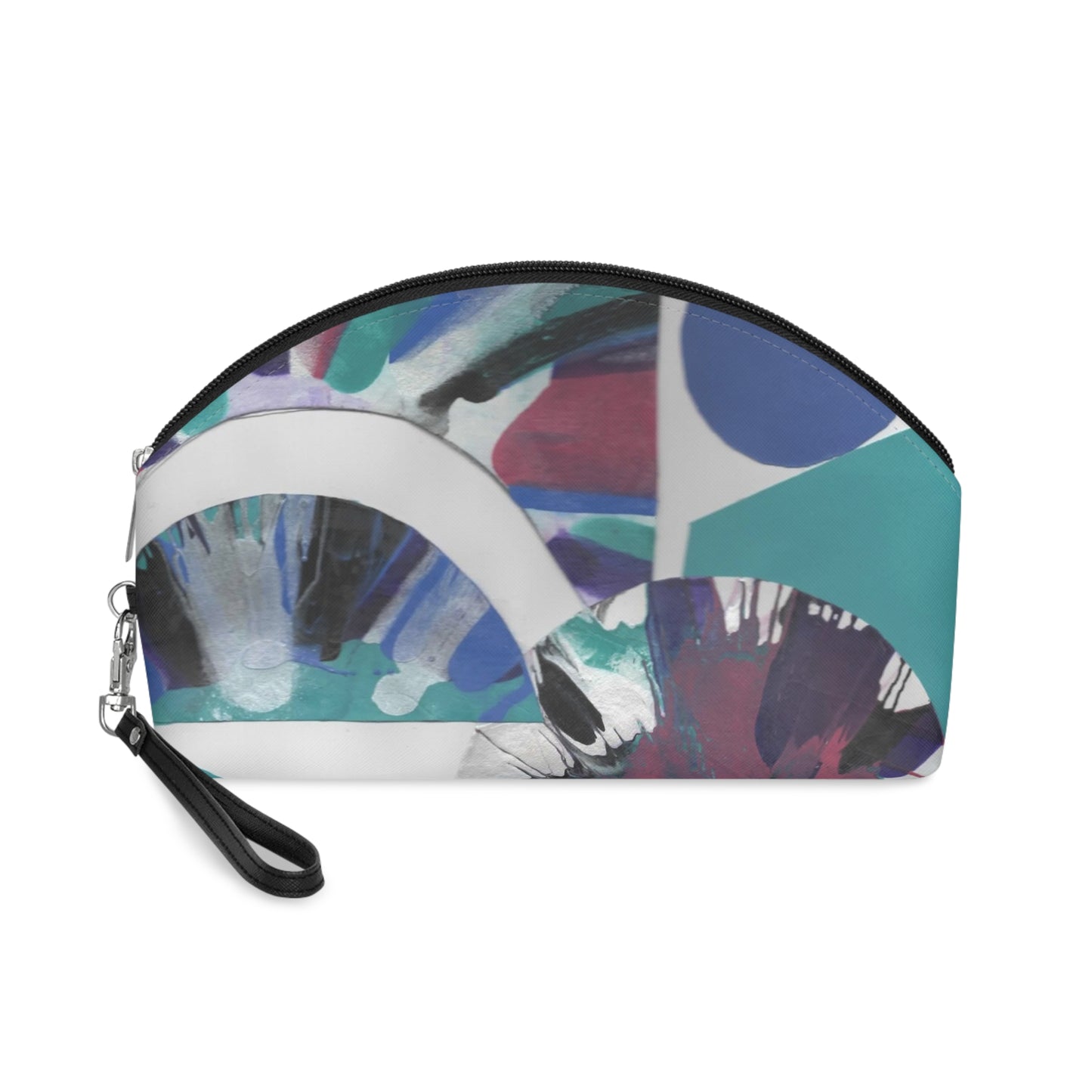 Faux Leather Makeup Bag with Zipper & Strap