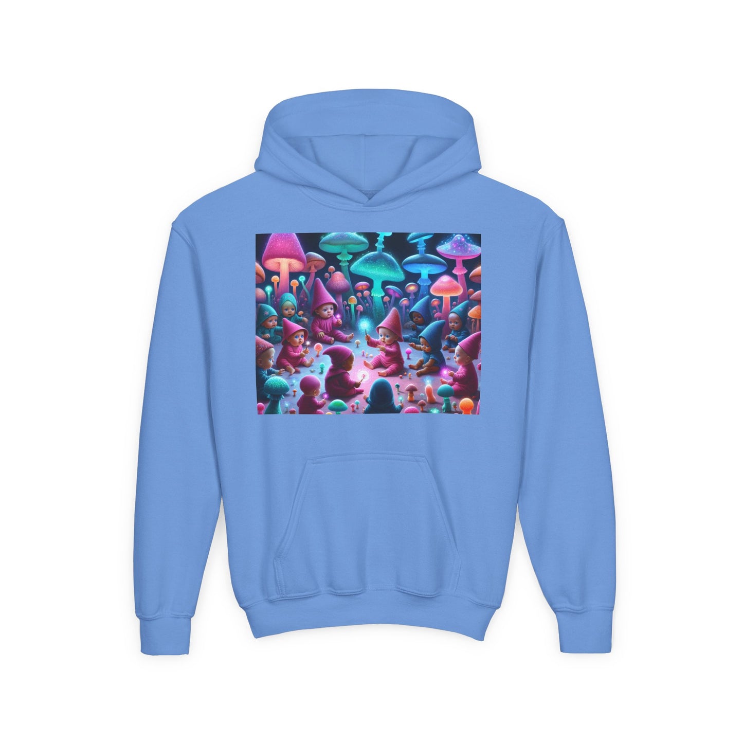 Youth Fantasy Forest Hoodie, Colorful Mushroom Sweatshirt, Gift for Kids, Cozy Winter Wear, Unique Outdoor Adventure Apparel